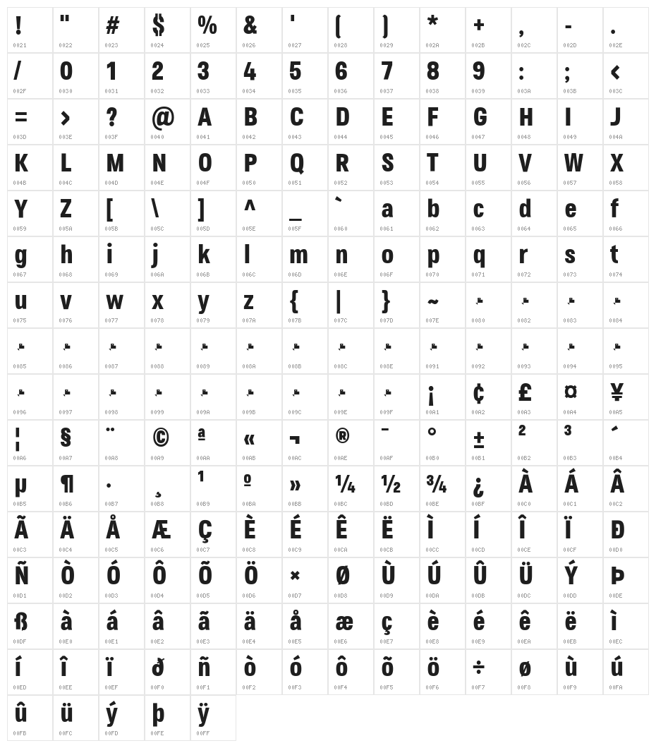 Secuela Extra Bold Character Map