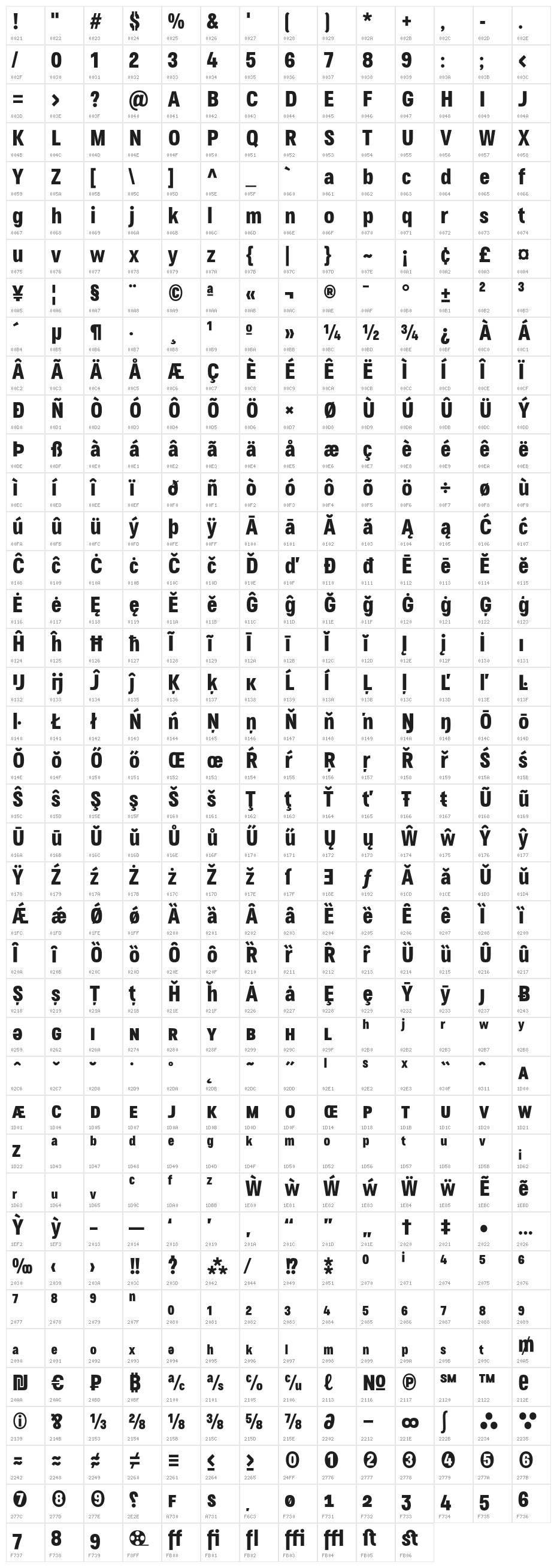 Secuela-ExtraBold Character Map