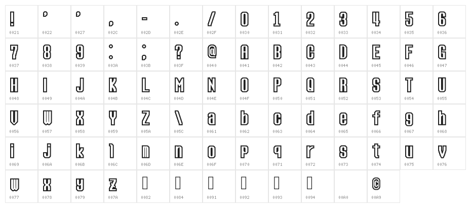 Sega Arcade Font Regular Character Map