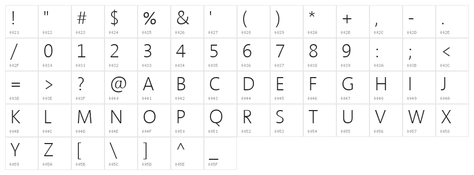 Segan Light Character Map