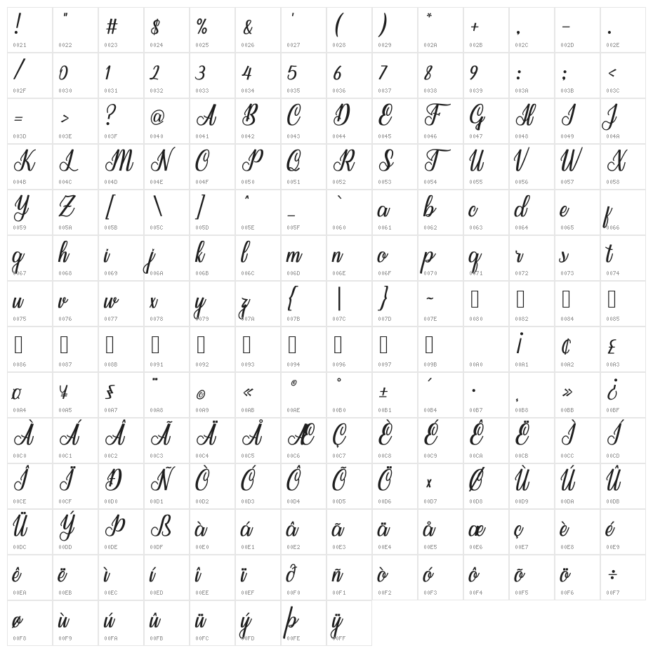 Seindah Cinttya Character Map