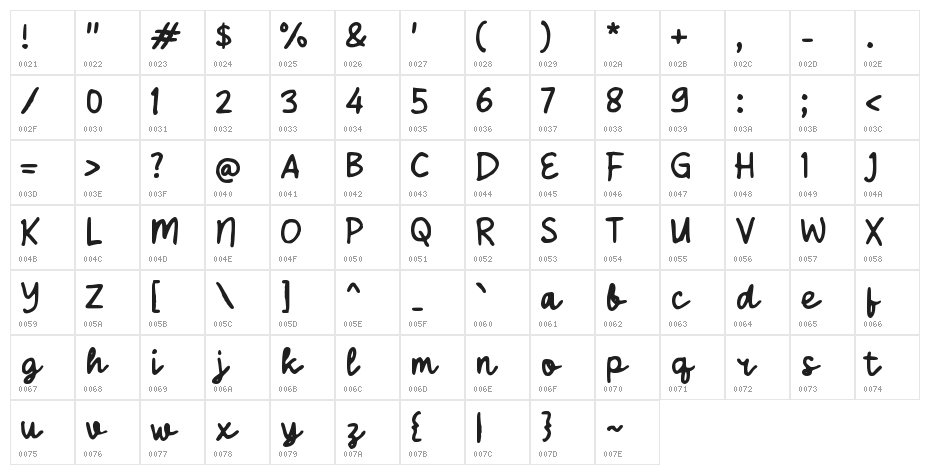 Selam Dalam Character Map