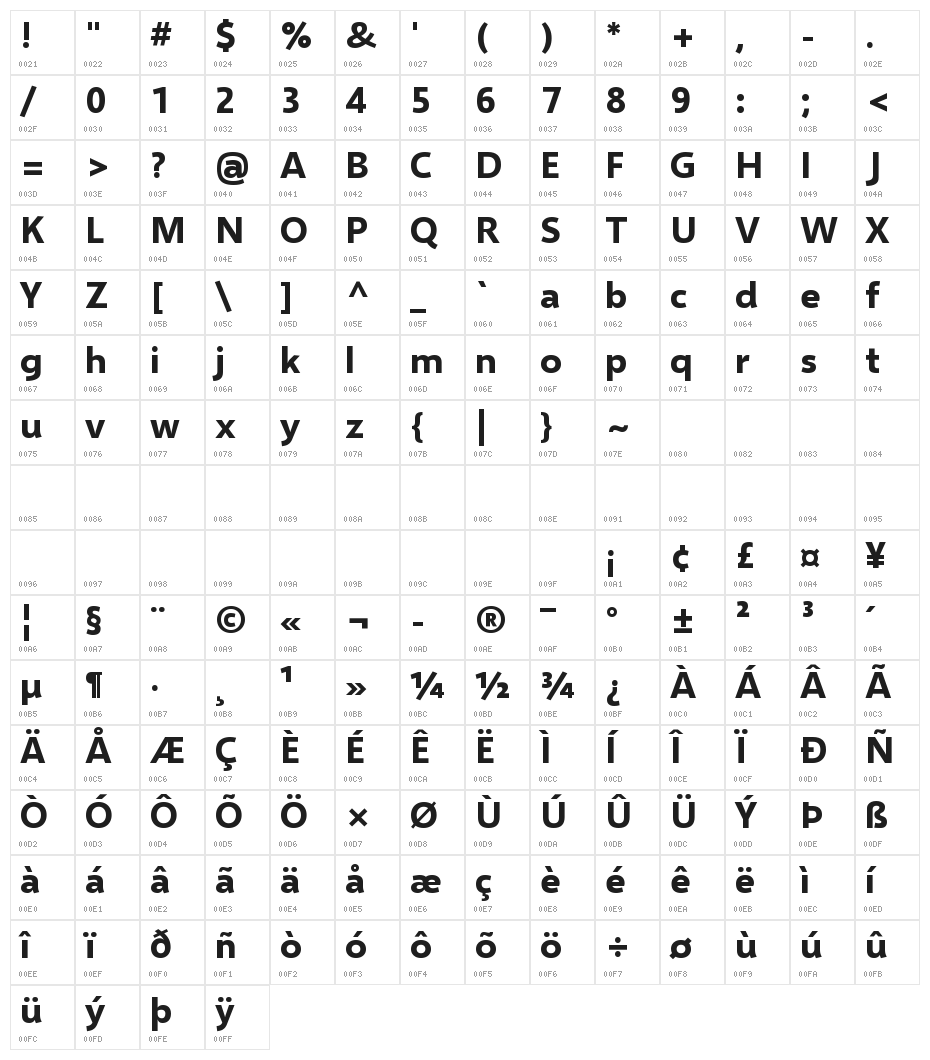 Selawik Bold Character Map