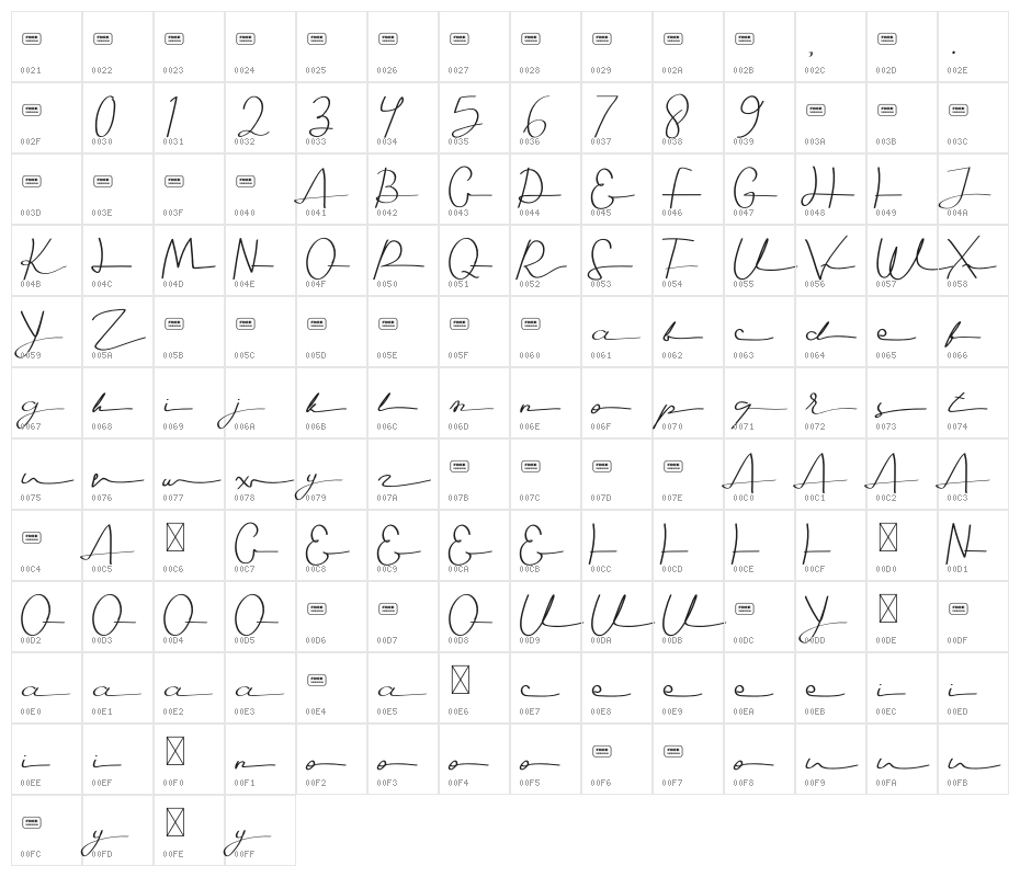 Seledina Free Trial Character Map