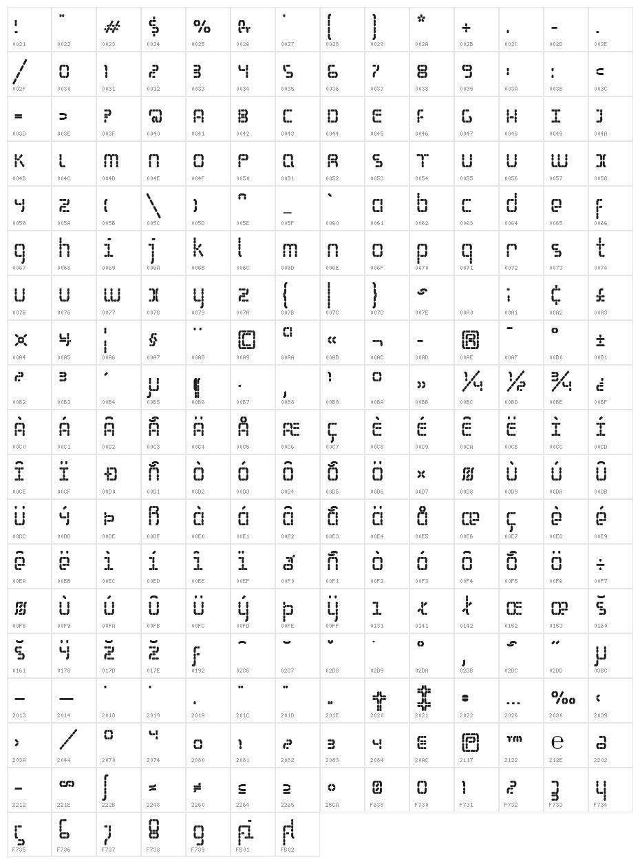 Selfism-Bold Character Map