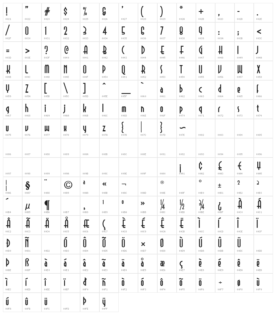 SelznickNormal Character Map