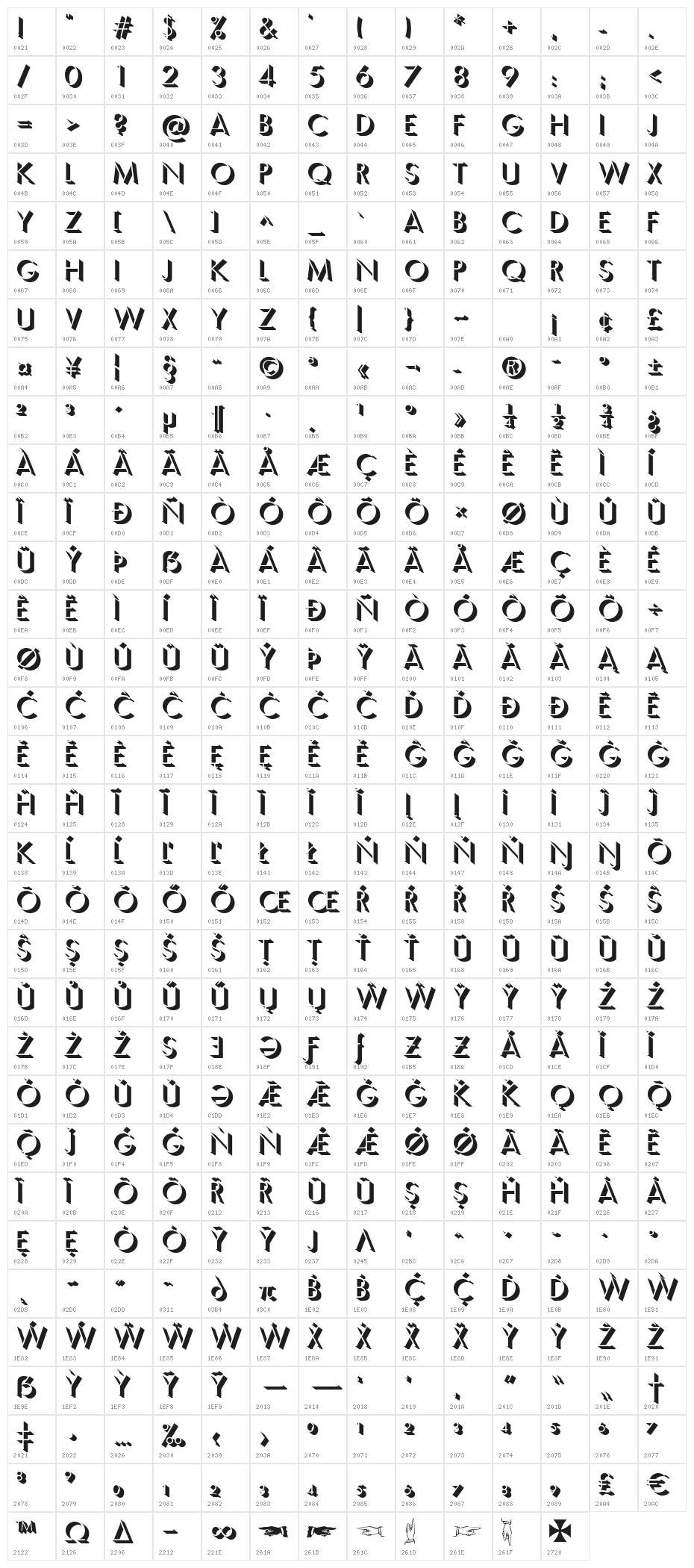 Semplicita-Ombra Character Map