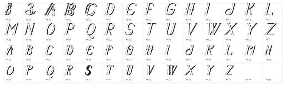 Senandung Malam 3D Bold Italic Character Map