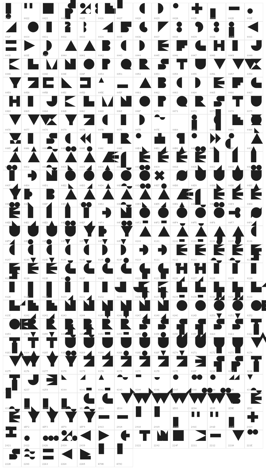 Sentrix Space Regular Character Map