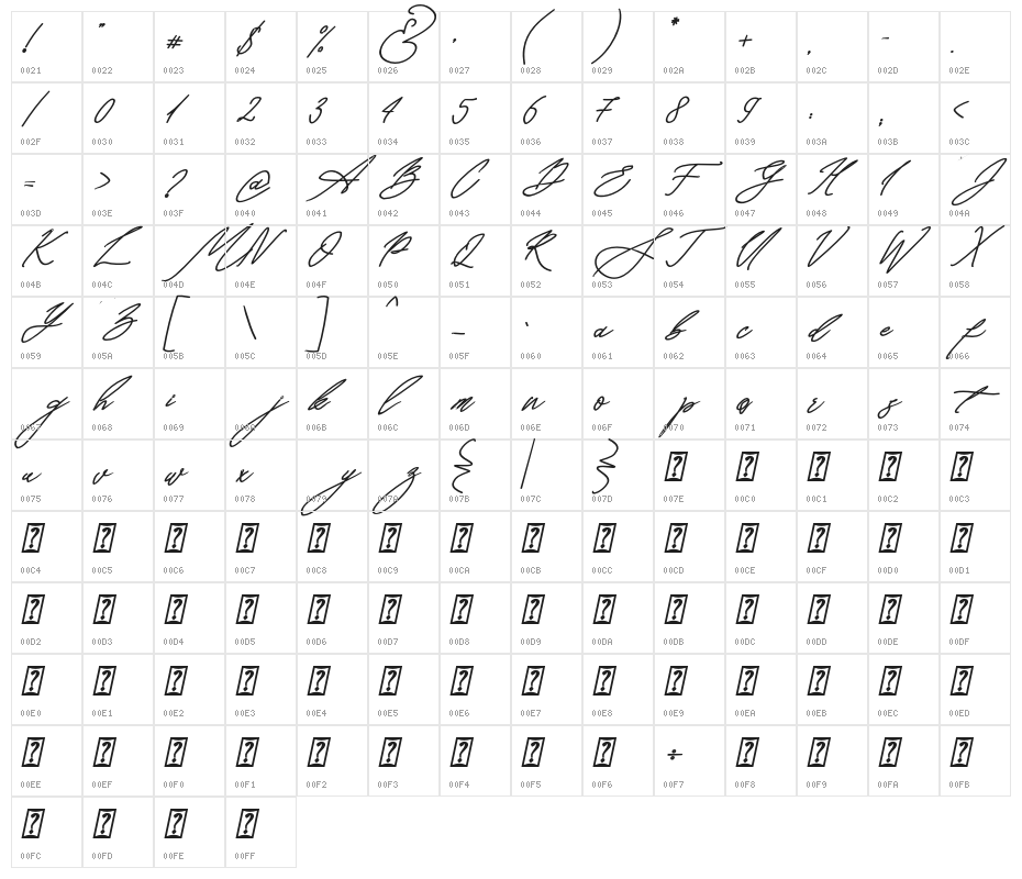 Seoulscript-BoldItalic Character Map