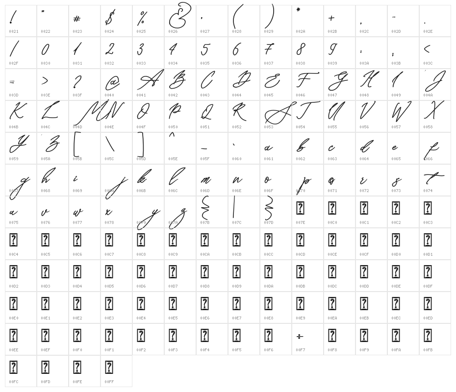 Seoulscript-Bold Character Map