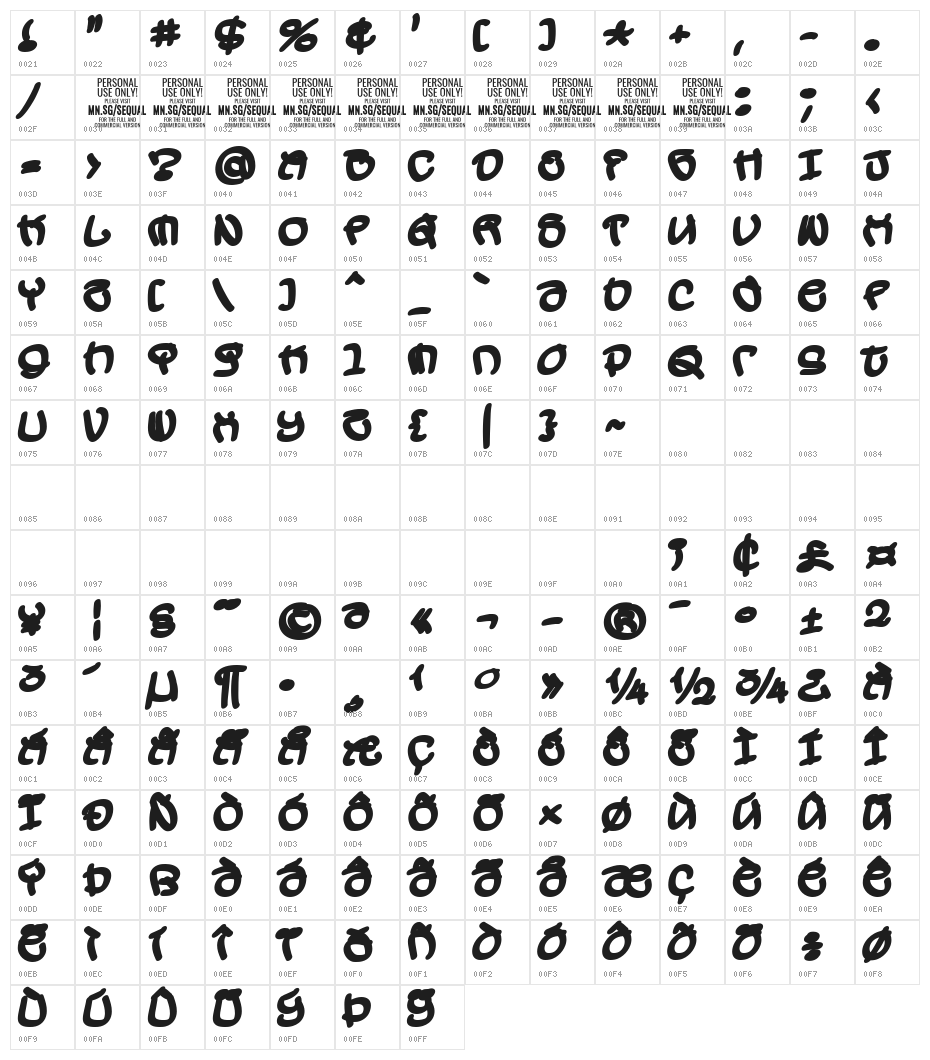 SequalBlackPERSONALUSE Character Map