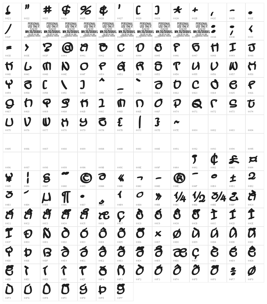 SequalBoldPERSONALUSE Character Map