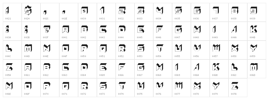 Serenada Hollow Regular Character Map