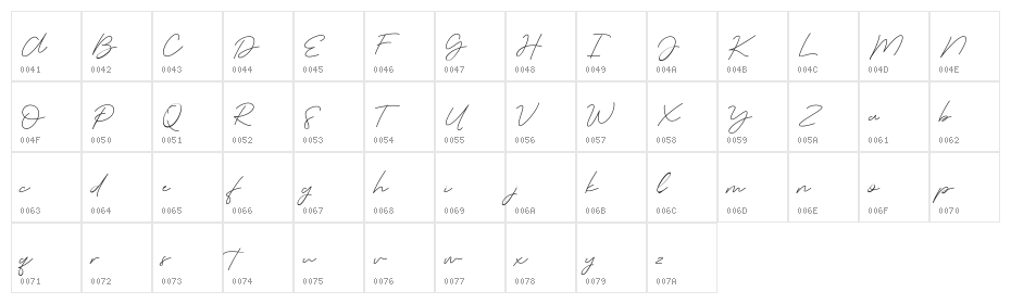 Serenity-Bold Character Map