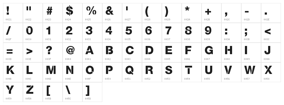 Servetica Heavy Character Map