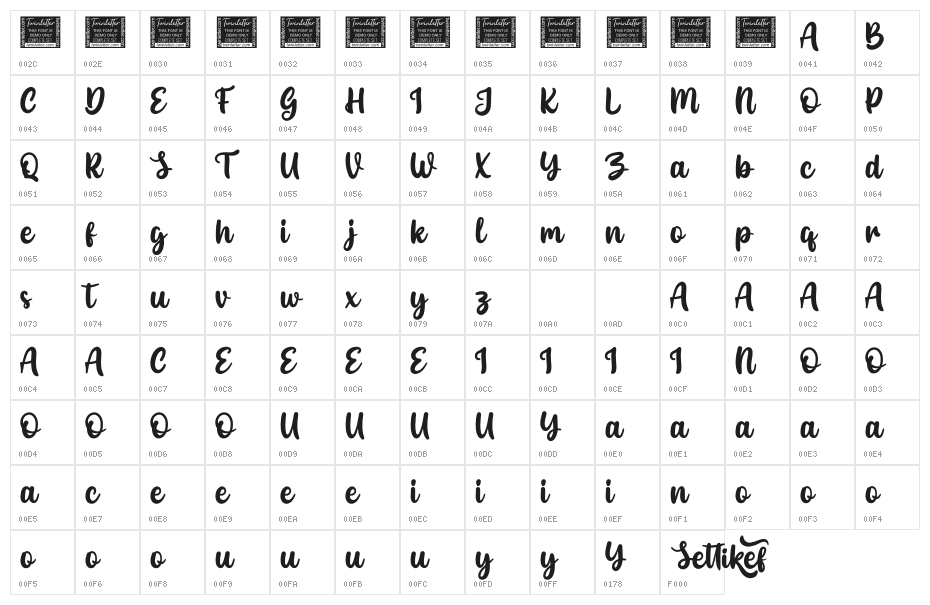 Settikef Personal Use Character Map