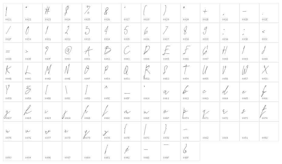 Seventeen Winter Italic Character Map