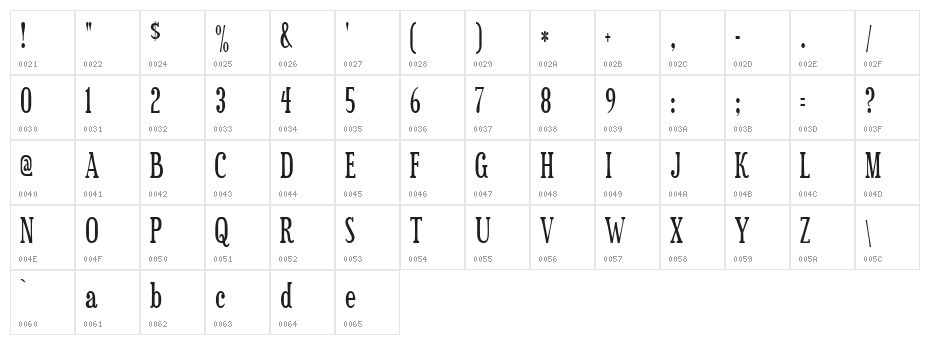 Sexsmith Character Map