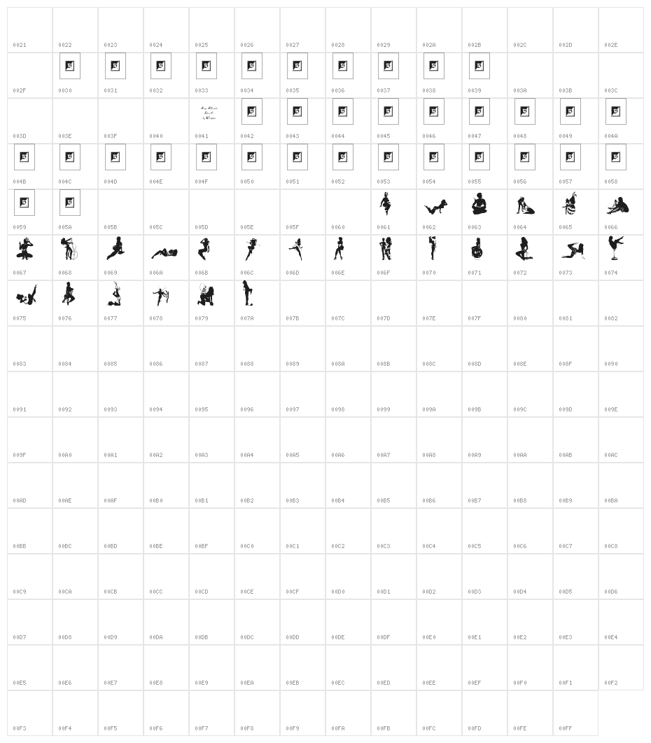 Sexy Silouette Stencils Character Map