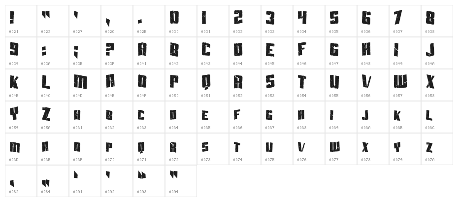SF Aftershock Debris Condensed Character Map
