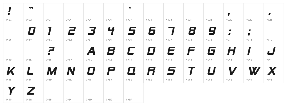 SF Alien Encounters Solid Italic Character Map