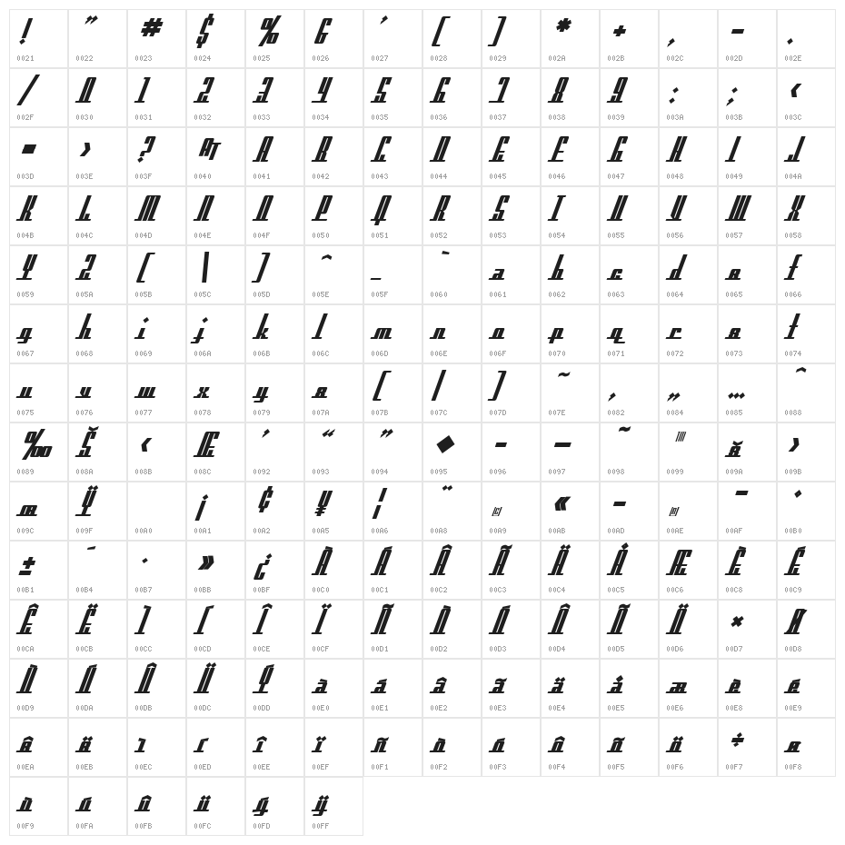 SF Americana Dreams Bold Character Map