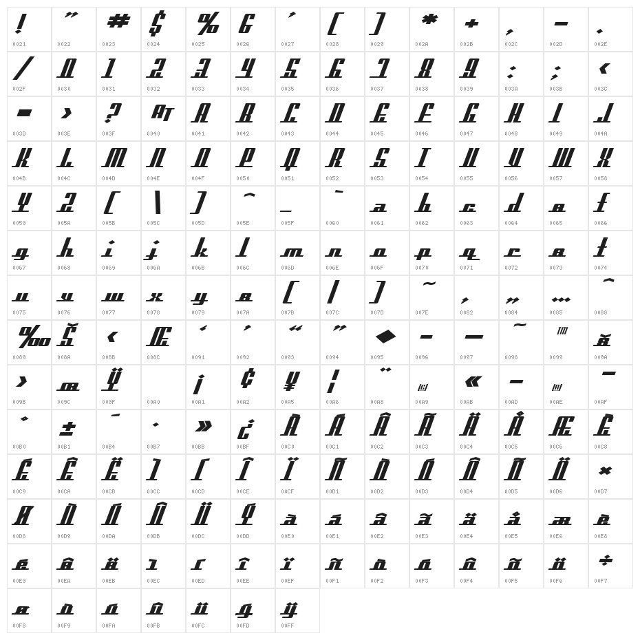 SF Americana Dreams Extended Bold Character Map