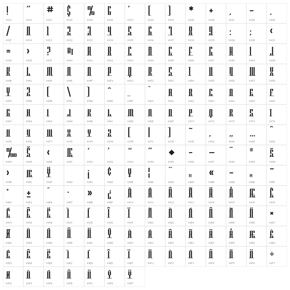 SF Americana Dreams SC Upright Character Map