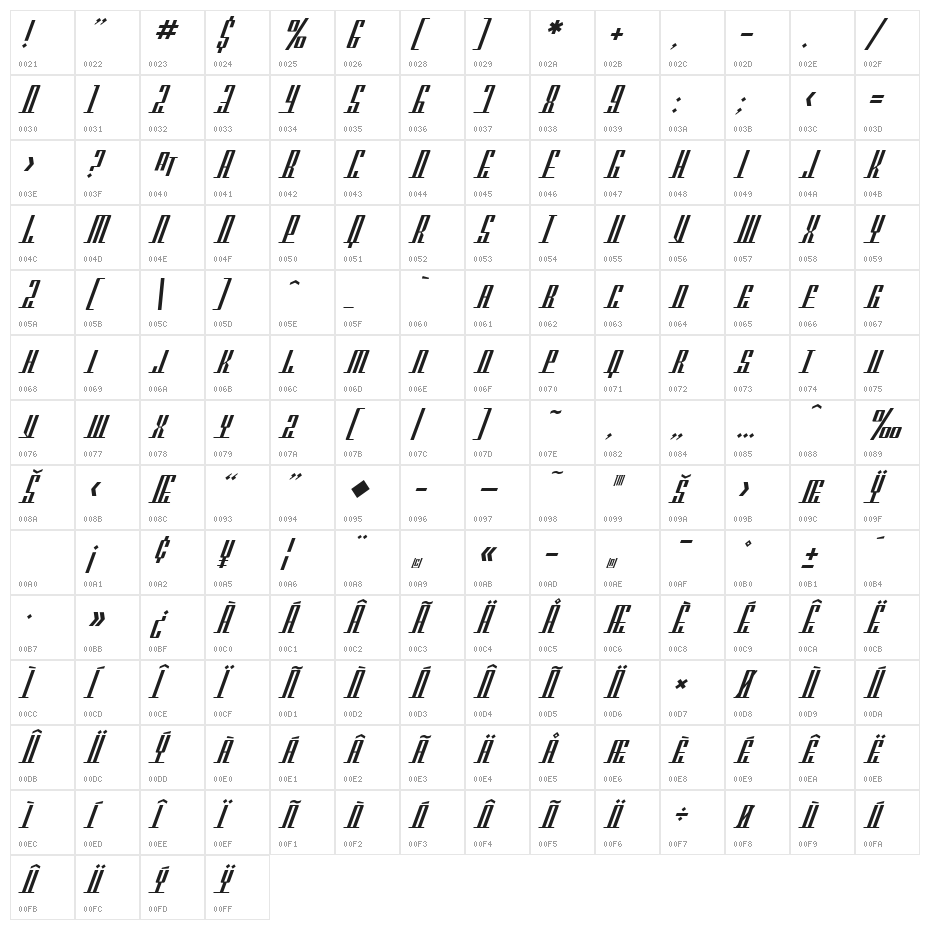 SF Americana Dreams SC Character Map