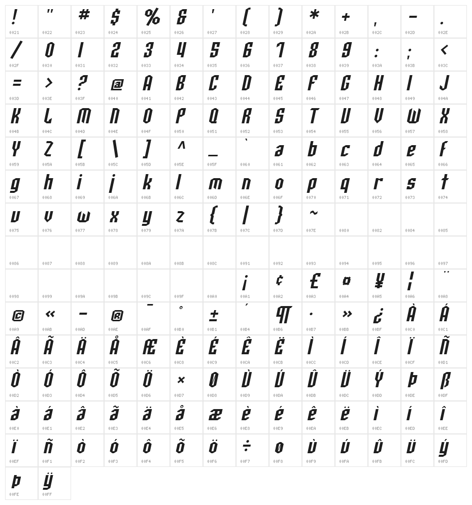 SF Archery Black Oblique Character Map