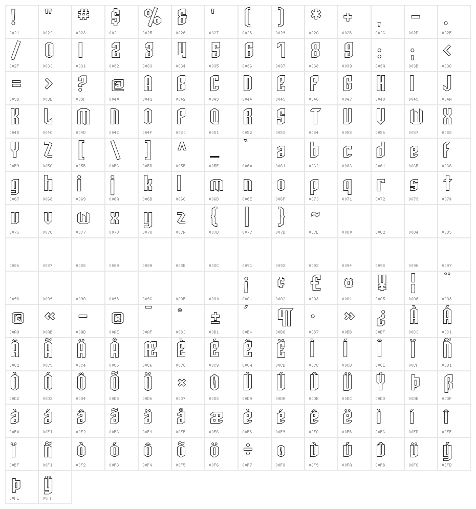 SF Archery Black Outline Character Map