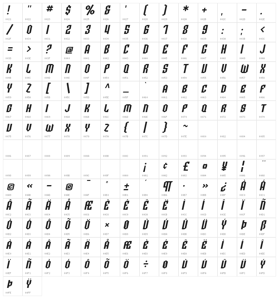 SF Archery Black SC Oblique Character Map