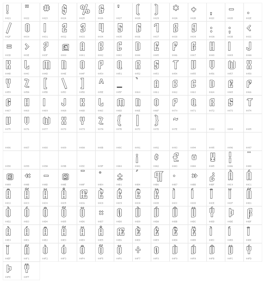 SF Archery Black SC Outline Character Map