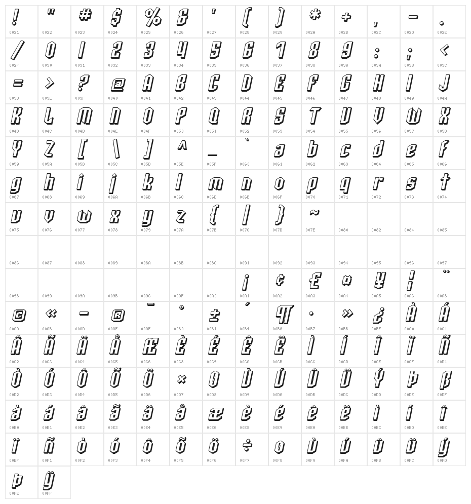 SF Archery Black Shaded Oblique Character Map