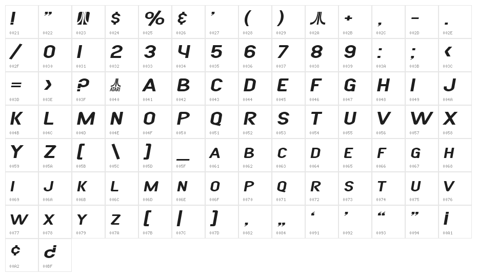 SF Atarian System Extended Italic Character Map