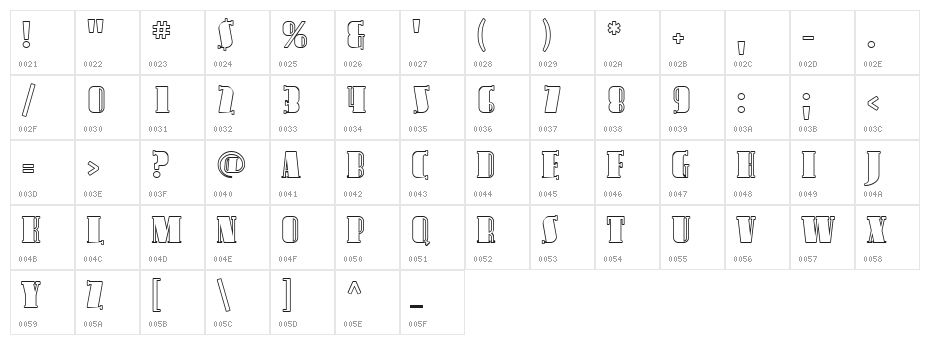 SF Avondale SC Outline Character Map