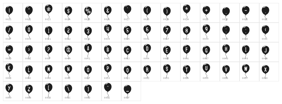 SF Balloons Character Map