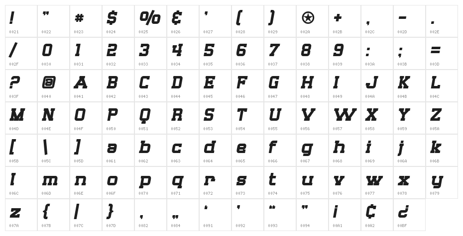 SF Big Whiskey Bold Character Map