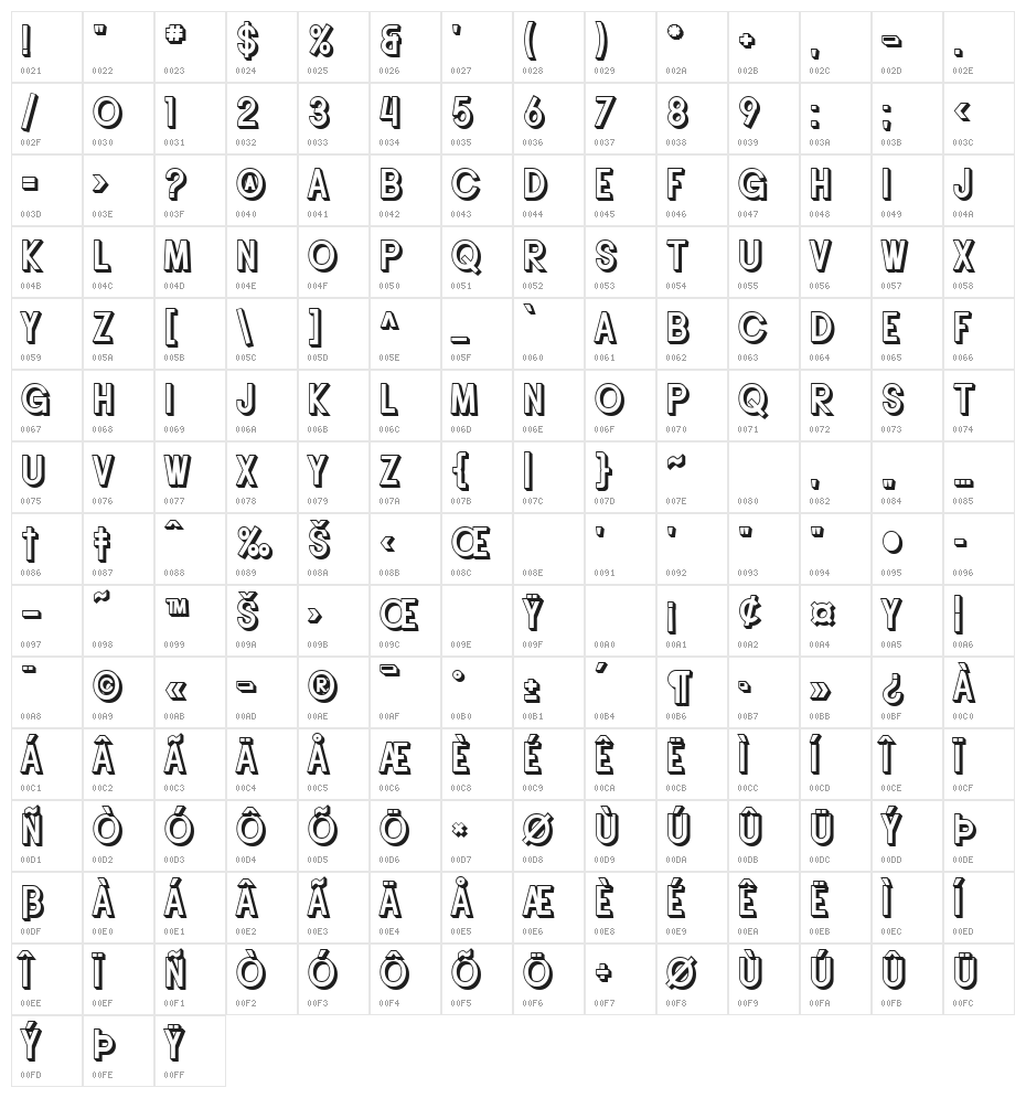 SF Buttacup Lettering Shaded Character Map