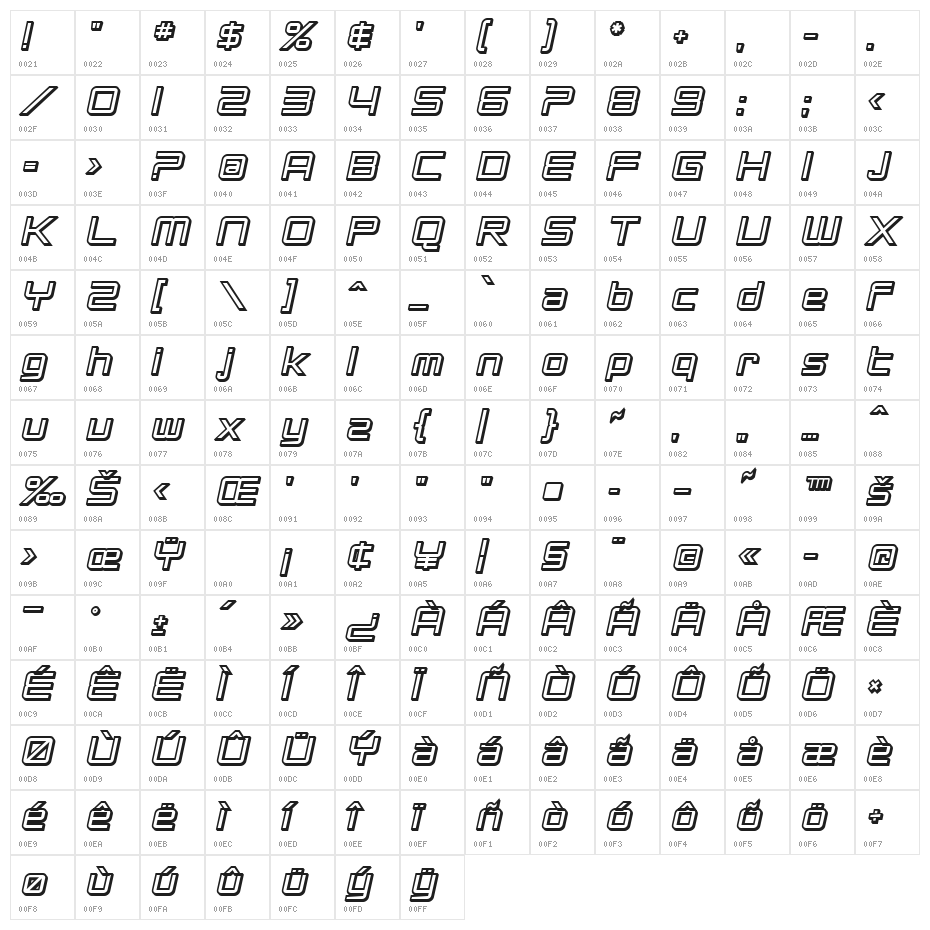 SF Chromium 24 Bold Oblique Character Map