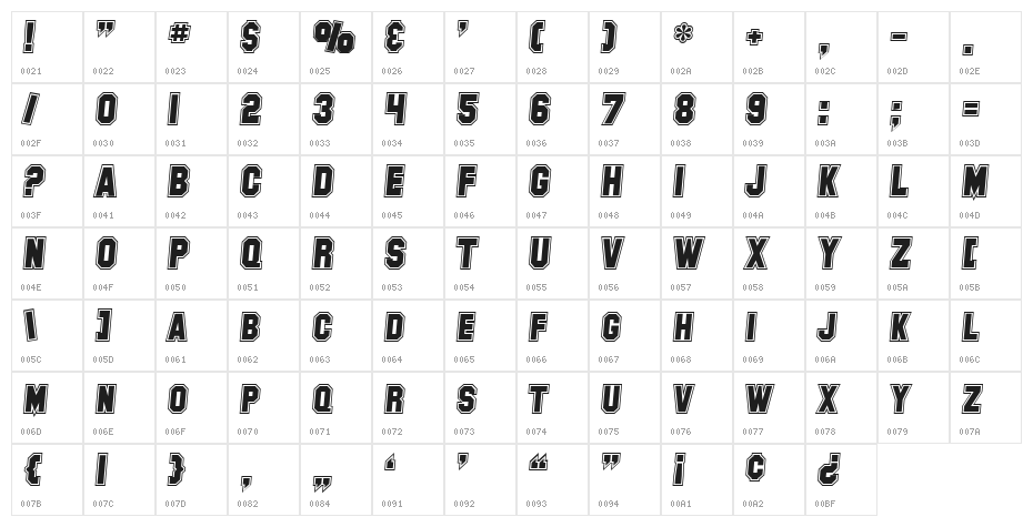 SF Collegiate Italic Character Map