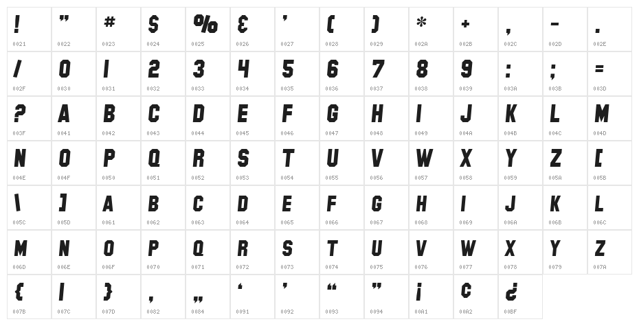 SF Collegiate Solid Italic Character Map