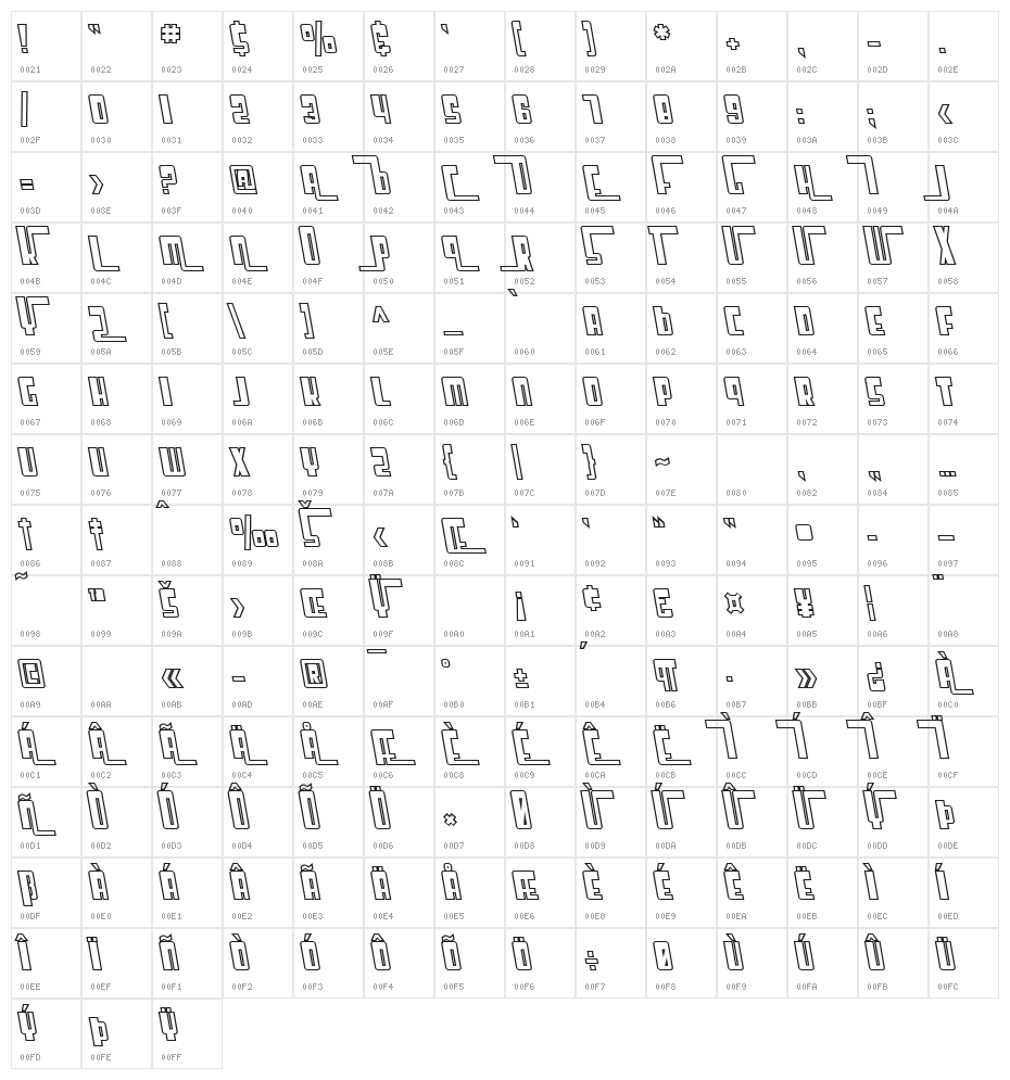 SF Cosmic Age Outline Oblique Character Map