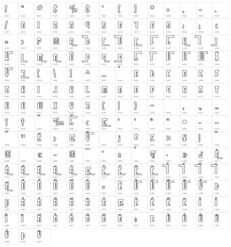 SF Cosmic Age Outline Character Map