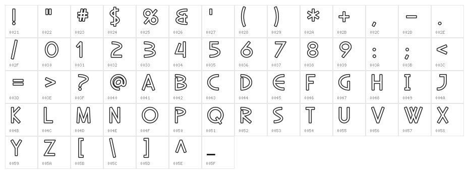 SF Diego Sans Outline Character Map