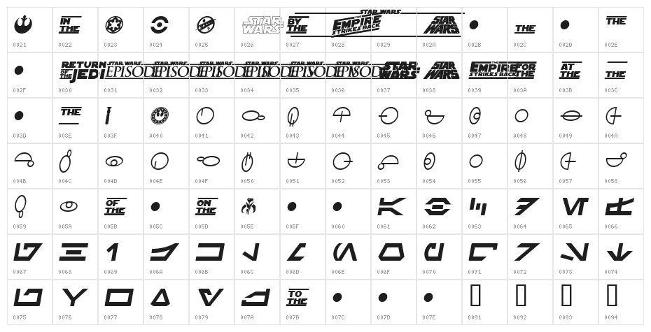 SF Distant Galaxy Symbols Italic Character Map