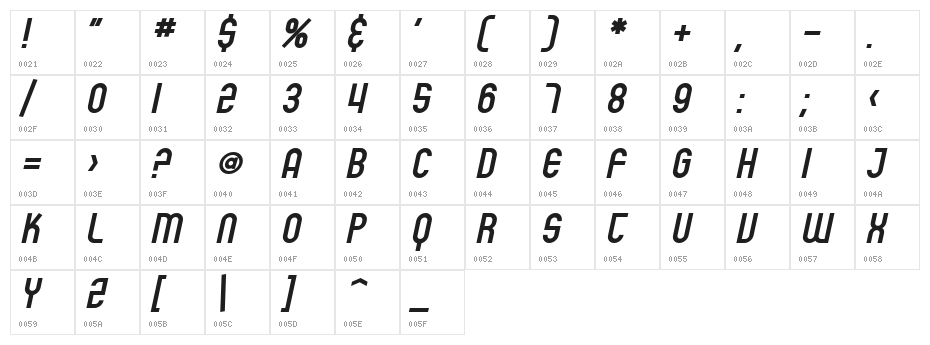 SF Eccentric Opus Bold Oblique Character Map