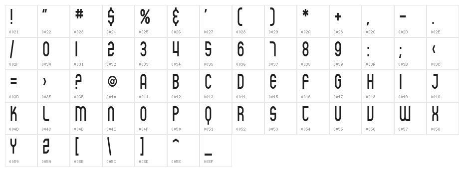 SF Eccentric Opus Condensed Character Map