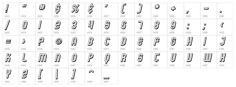 SF Eccentric Opus Shaded Oblique Character Map